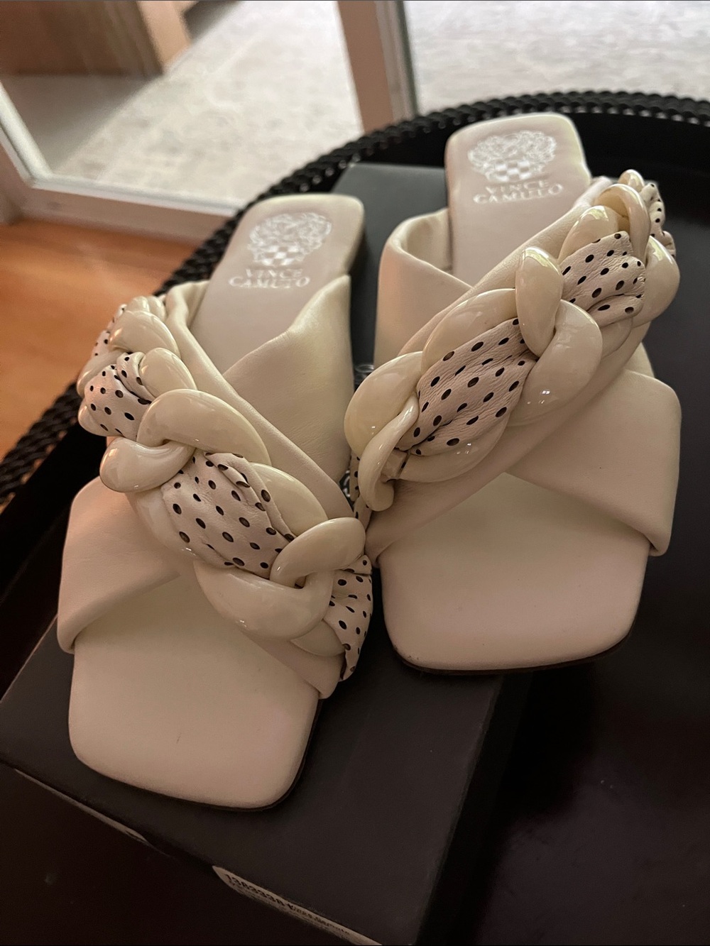 Vince Camuto Cream Braided Chain Slide Sandals